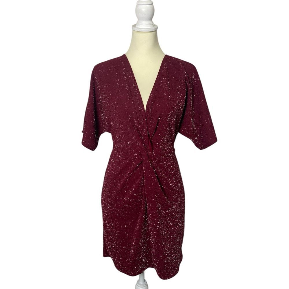 Sage The Label Burgundy Metallic Speckled Twist Front Dress Women's Size Small